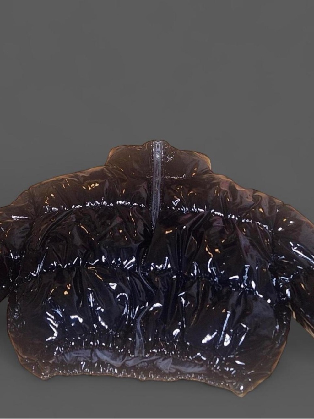 Glossy Black Puffer Jacket - Shiny Vinyl Finish